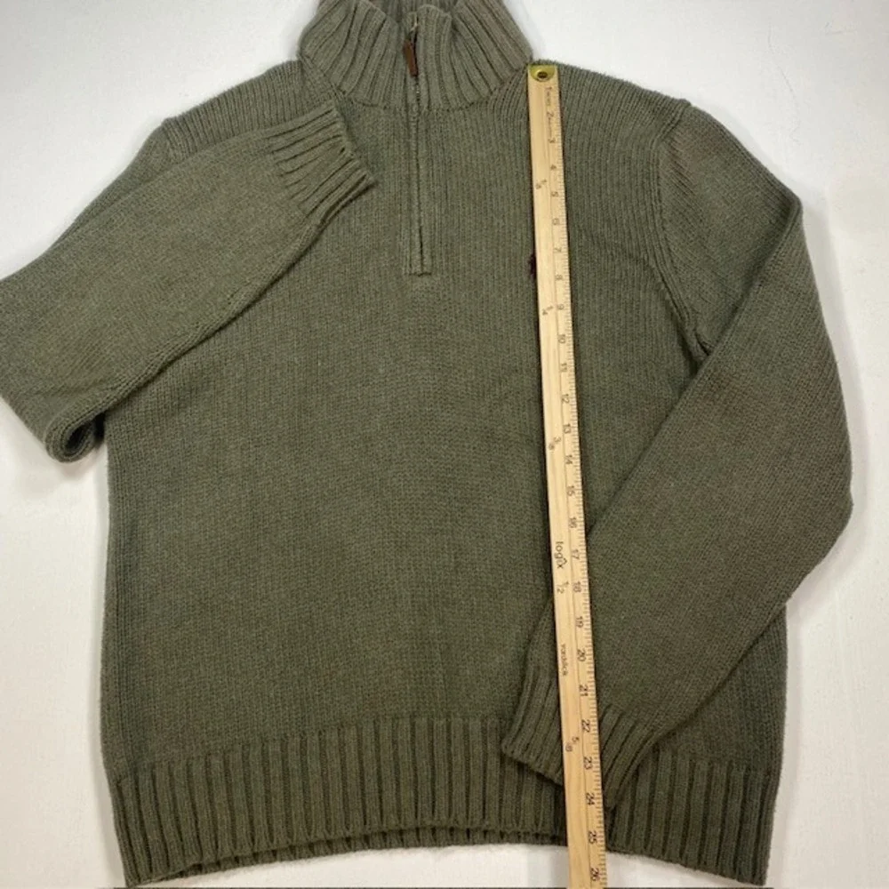 Polo Ralph Lauren Mens Quarter Zip Sweater Olive Green Cotton Knit Large L